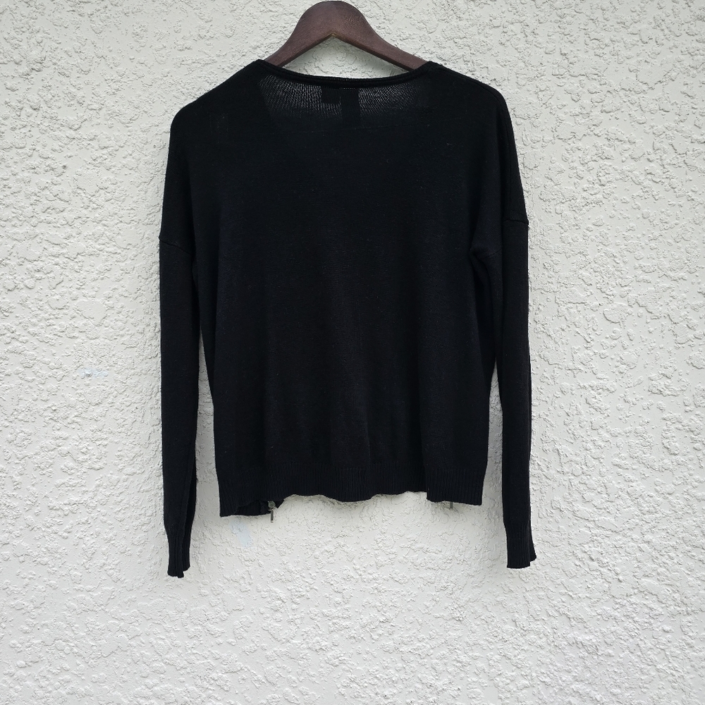 Black V-Neck Sweater with Zipper Accents - Picture 2 of 7